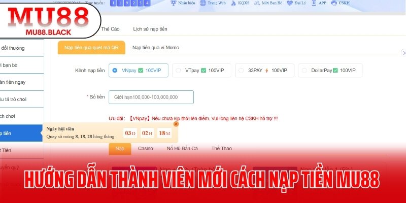 Hướng dẫn thành viên mới cách nạp tiền MU88 an toàn