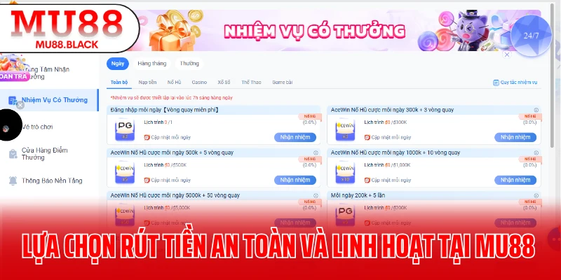 Lựa chọn rút tiền an toàn và linh hoạt tại MU88